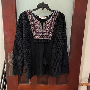 Flying Tomato Black and Red Embroidered Sweater